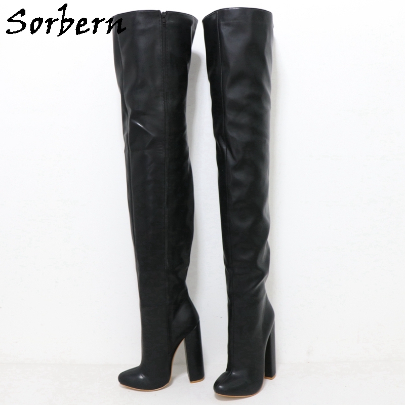 Mid thigh black boots sale