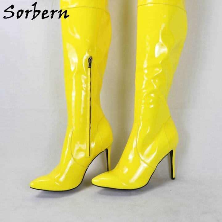 Neon yellow cheap thigh high boots