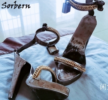 Metal Chain Cross-Tied Thin Heels