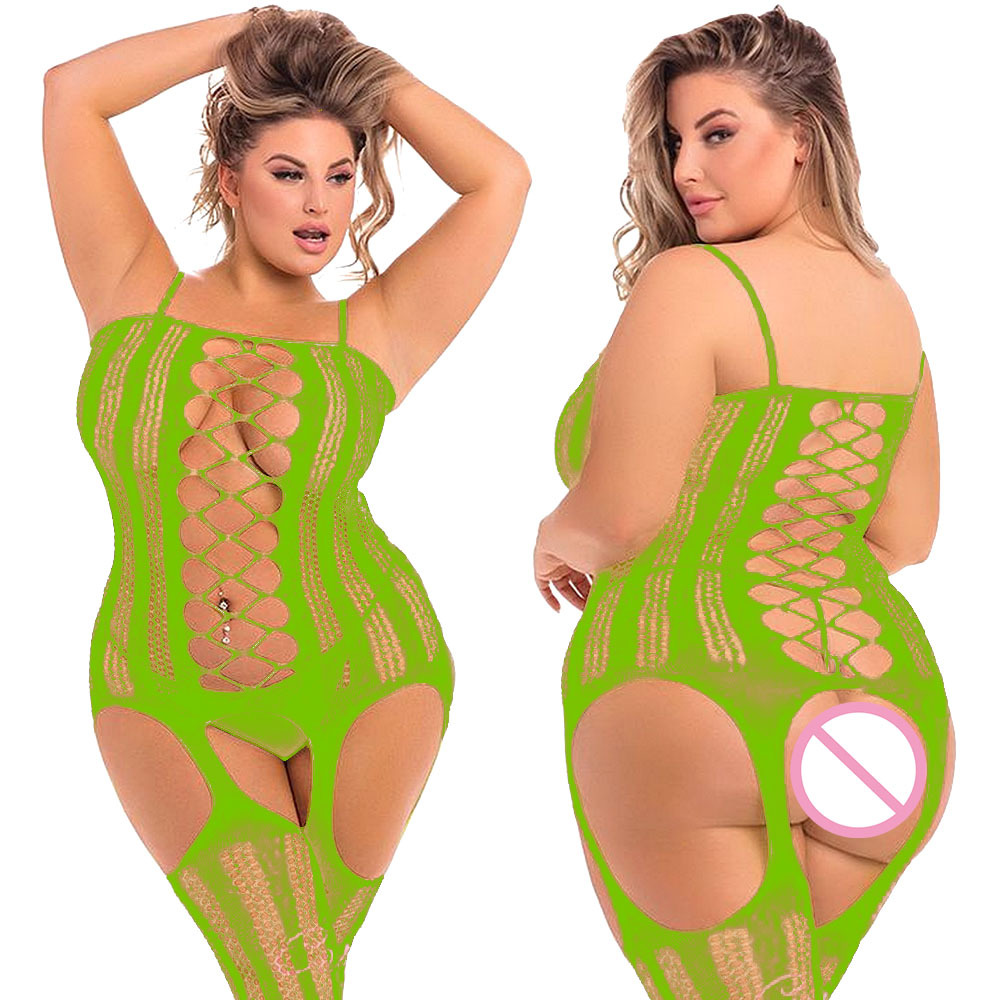 Plus Size Fishnet Bodystocking Open Bra Crotchless Underwear For Sex Lace Transparent Lingerie Bodysuit Erotic Mujer Sexy