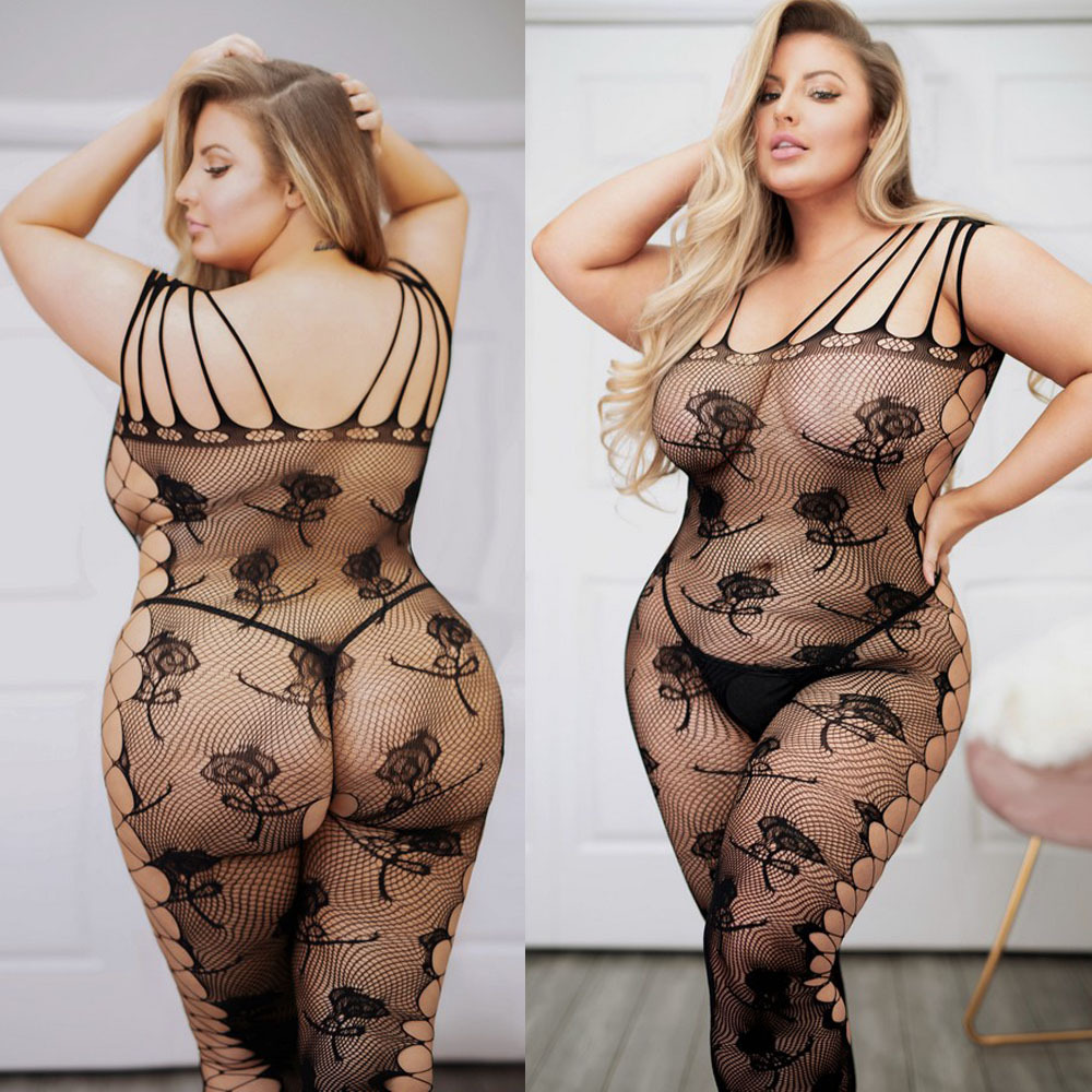 Plus Size Pornographic Underwear One Piece Tights Women's Transparent Open Crotch Sexuality Dress Perspective Stockings Mesh