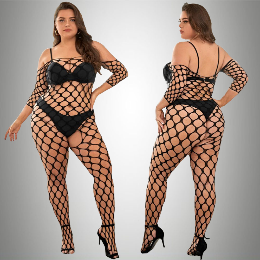 Plus Size Pornographic Underwear One Piece Tights Women's Transparent Open Crotch Sexuality Dress Perspective Stockings Mesh