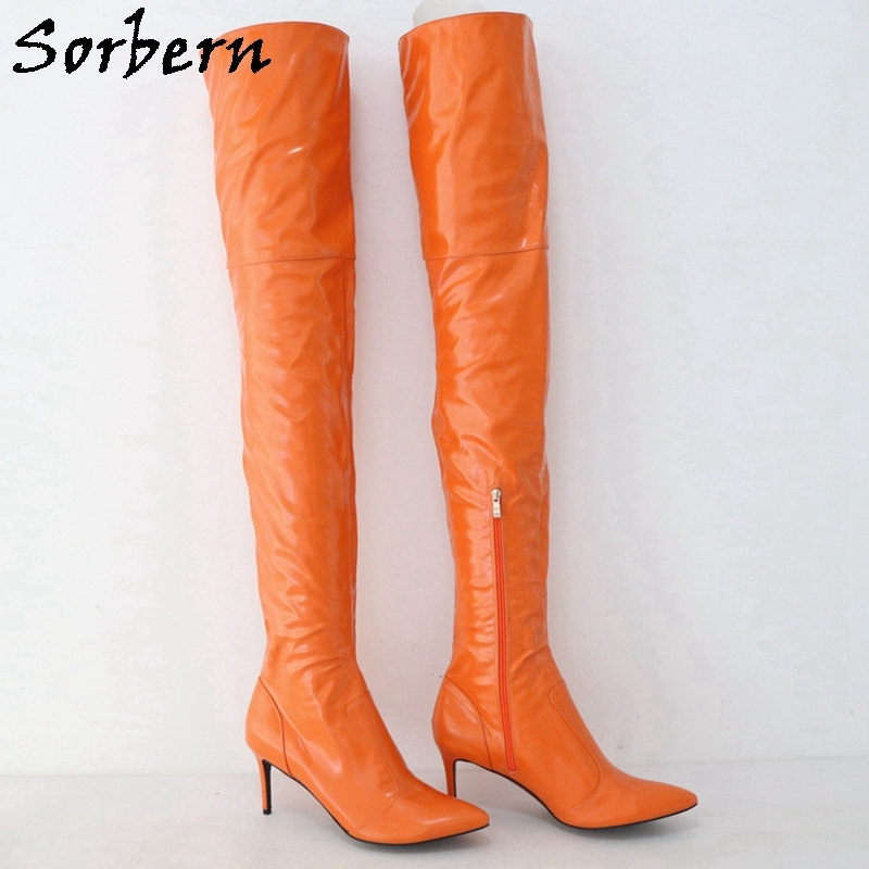 Neon orange store thigh high boots