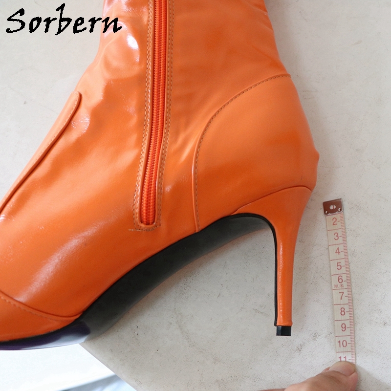 Sorbern Bright Orange Boots 9cm Mid Heels Custom Slim Or Wide Fit