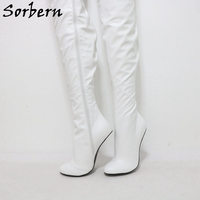 White thigh high boots no heel hotsell