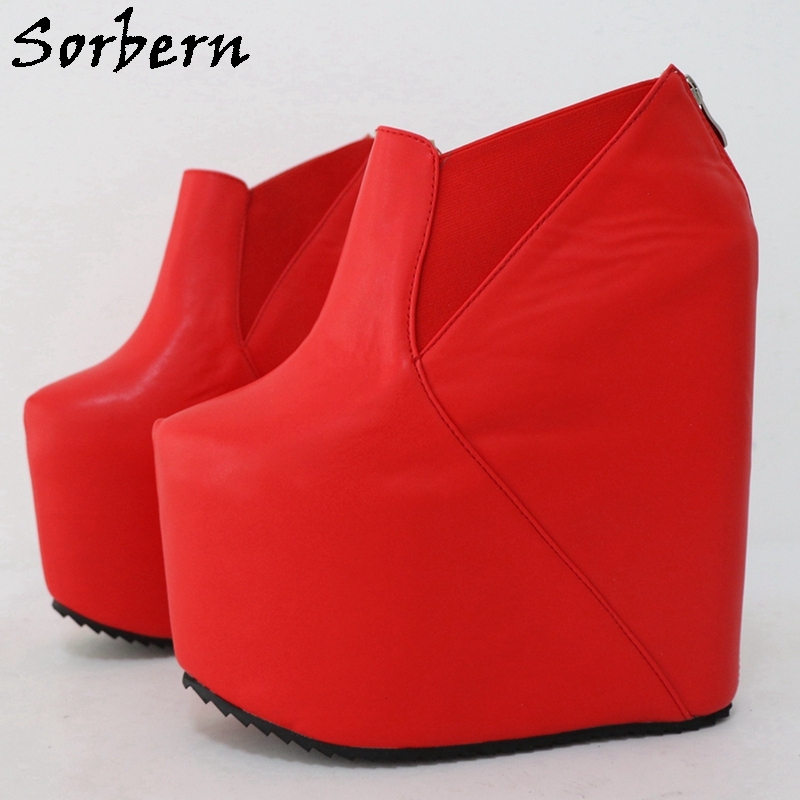 Sorbern Black Platform Wedges Boots Women Ankle High Ladies