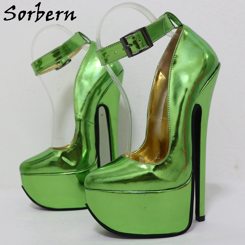 Sorbern Metallic Women Pump Shoes Ankle Strap Pointed Toe 20Cm