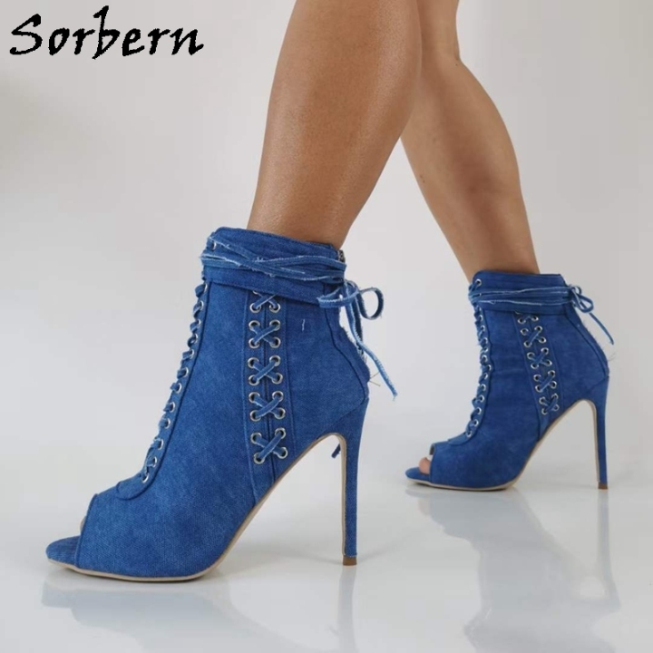 Blue open toe booties store