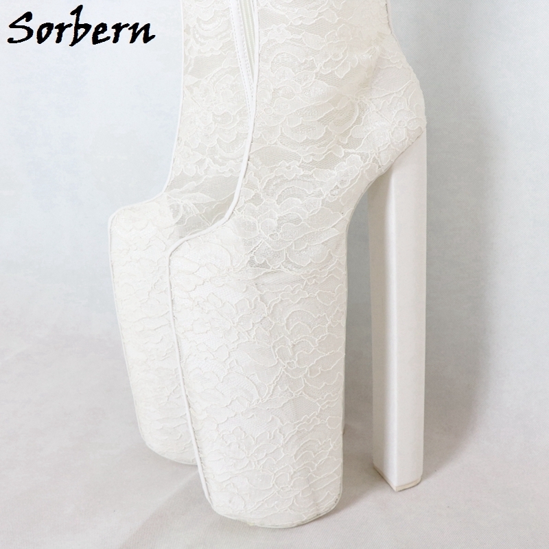 Sorbern Lace Boots Drag Queen 30cm Extrem High Heels Thick Platform Women Boots Thigh High Designer Shoes