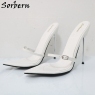 White shoe with silver heel