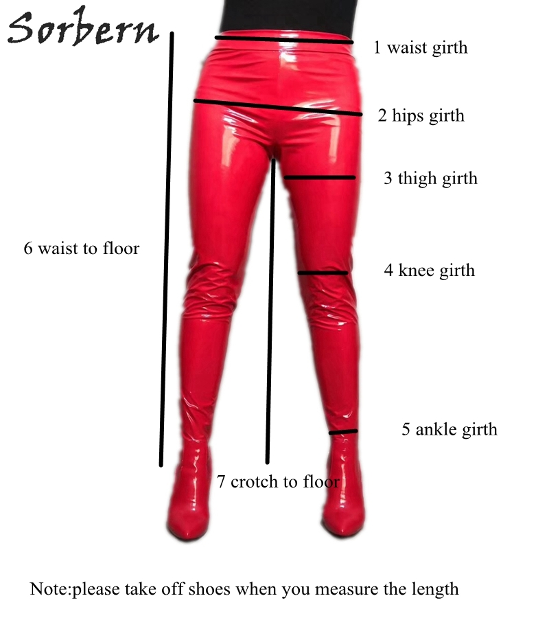 Sorbern Black And Red Legging Boots Crotch Thigh High Unisex Stilettos Elastic Waist
