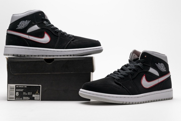 OG Jordan 1 Mid Black Particle Grey Gym Red - cnFashion