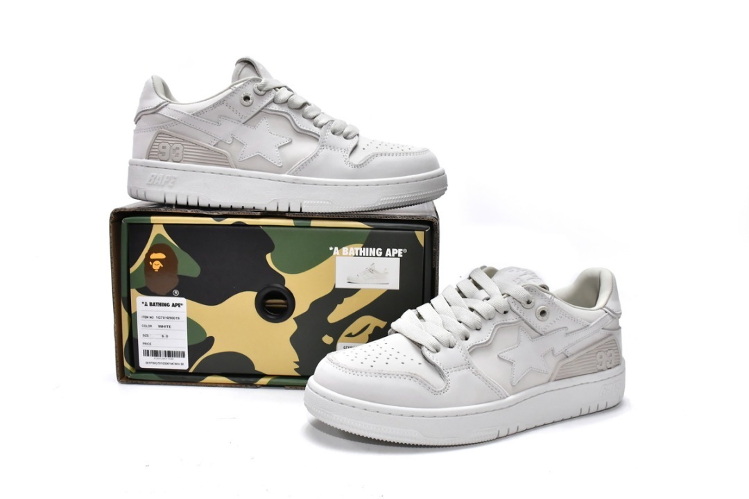 TOP Quality PK GOD A Bathing Ape Bape Sk8 Sta Low All White- cnFashion