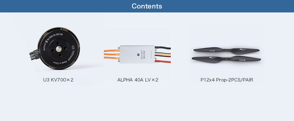 T-motor U3 KV700+ALPHA 40A LV+P12x4 Propeller for UAV MulticopterQuadcopter  