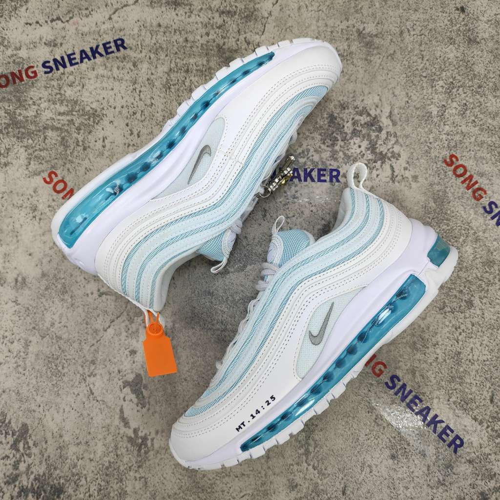 air max 97 triple white wolf grey on feet