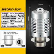 Ruiandsion 21W P36D Led Headlight Bulb Motorcycle Headlamp Scooter Speed Moped Motorbike 12V 24V 80V White 2400Lm 2pcs