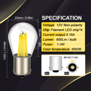 Ruiandsion NEW New BA15S P21W 1156 Filament LED Car White Bulb Backup Reverse Light 12V 24V 48V