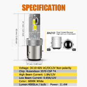 Ruiandsion BA21D BA20D LED Bulb Motorcycle Headlight Motorcycle bulb Motorcycle lamps Super Bright SMD 12V 24V 30V 60V White Yellow White Yellow 4000lm