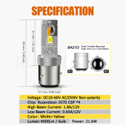Ruiandsion BA21D BA20D LED Bulb Motorcycle Headlight Motorcycle bulb Motorcycle lamps Super Bright SMD 12V 24V 30V 60V White Yellow White Yellow 4000lm