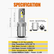 Ruiandsion BA21D BA20D LED Bulb Motorcycle Headlight Motorcycle bulb Motorcycle lamps Super Bright SMD 12V 24V 30V 60V White Yellow White Yellow 4000lm