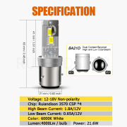 Ruiandsion BA21D BA20D LED Bulb Motorcycle Headlight Motorcycle bulb Motorcycle lamps Super Bright SMD 12V 24V 30V 60V White Yellow White Yellow 4000lm