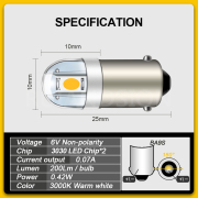 Ruiandsion BA9S Miniature LED Auto Instrument Signal Bulb 6V 12V 24V 110V 220V White Yellow