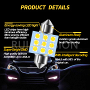 Ruiandsion 31mm C5W DE3175 LED Car Interior Inside Light Dome Trunk Map License Plate Festoon Lamp Bulb 12Volt 3030 9SMD 2pcs White Purple