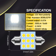 Ruiandsion 31mm C5W DE3175 LED Car Interior Inside Light Dome Trunk Map License Plate Festoon Lamp Bulb 12Volt 3030 9SMD 2pcs White Purple