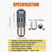 Ruiandsion Best Led Headlight Bulbs For Motorcycles 30W White 12V 24V Ruiandsion Motorcycle LED Light Bulb BA20D H4 H6M P15D-25-3 Ruiandsion,Motorcycle Light,LED Light