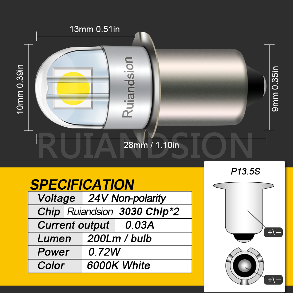 Ruiandsion p13 5s Maglite LED Flashlight Bulb Replacement 3V 4.5V 6V 12V 18V 24V White 10pcs