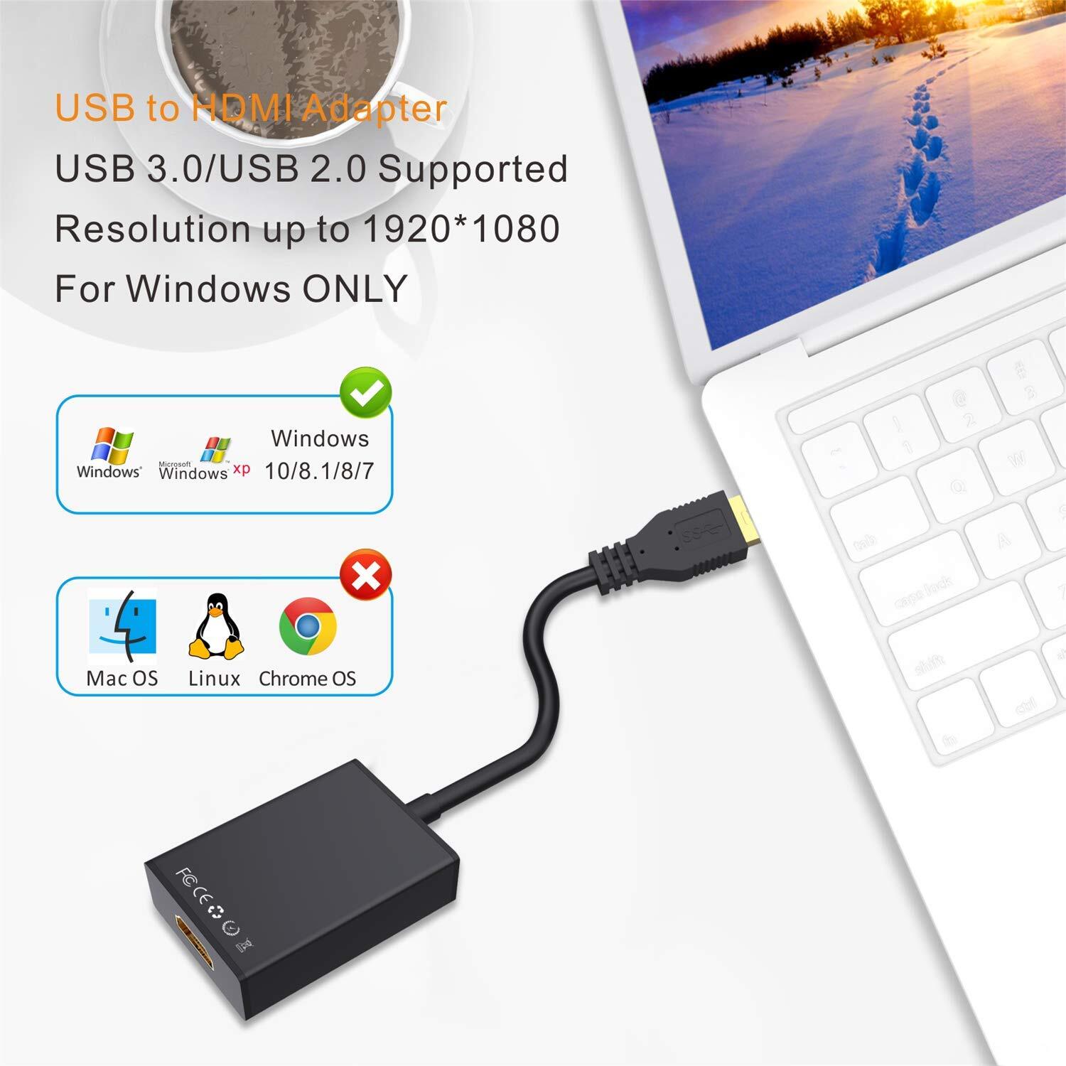 Cable Convertidor USB 3.0 a HDMI Adaptador de video HD 1080P para PC Laptop  HDTV