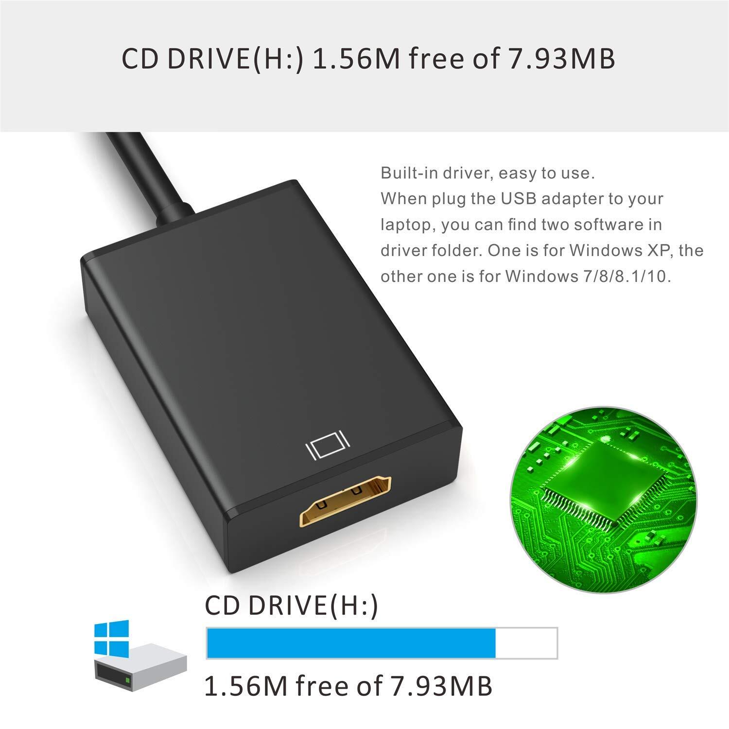 USB to HDMI Adapter, USB 3.0 to HDMI 1080P Video Audio  Converter Connect PC, Laptop to Monitor, Support Windows XP 7/8/8.1/10 :  Electronics