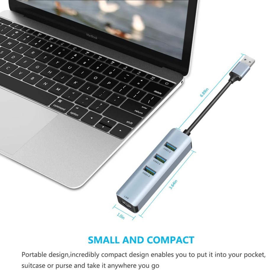 USB 3.0 to Adapter,ABLEWE 3Port USB 3.0 Hub with RJ45 10/100