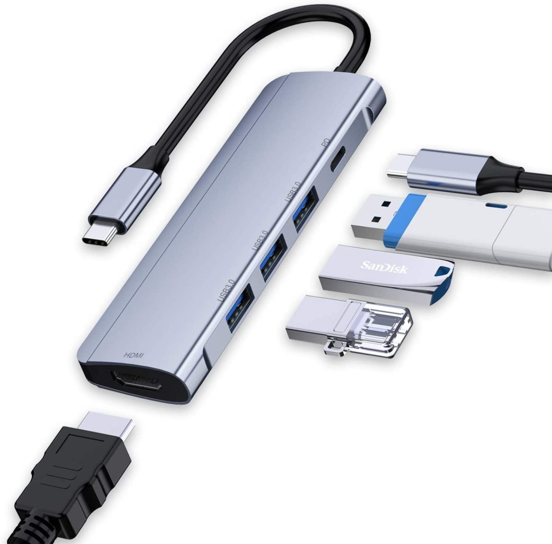 USB C Hub Type C Hub Adapter, Ablewe 5 in 1 Aluminum USB C to HDMI 4K