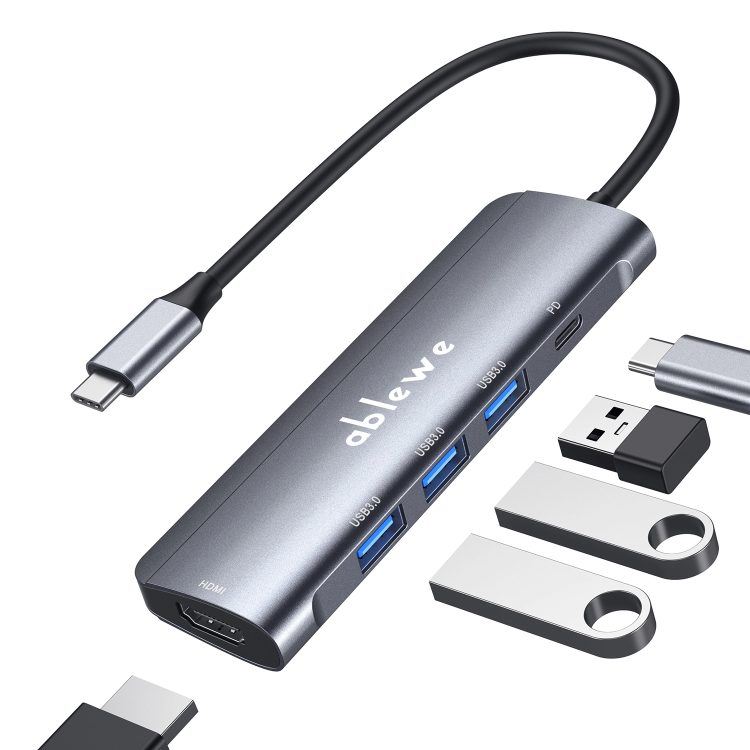 Wewoo - Pour carte SD et fente Hub USB Alliage d'aluminium multifonction  double adaptateur USB-C / Type-C avec HDMI femelle 2 ports USB 3.0 2 USB-C  / Type-C fente TF - Hub 