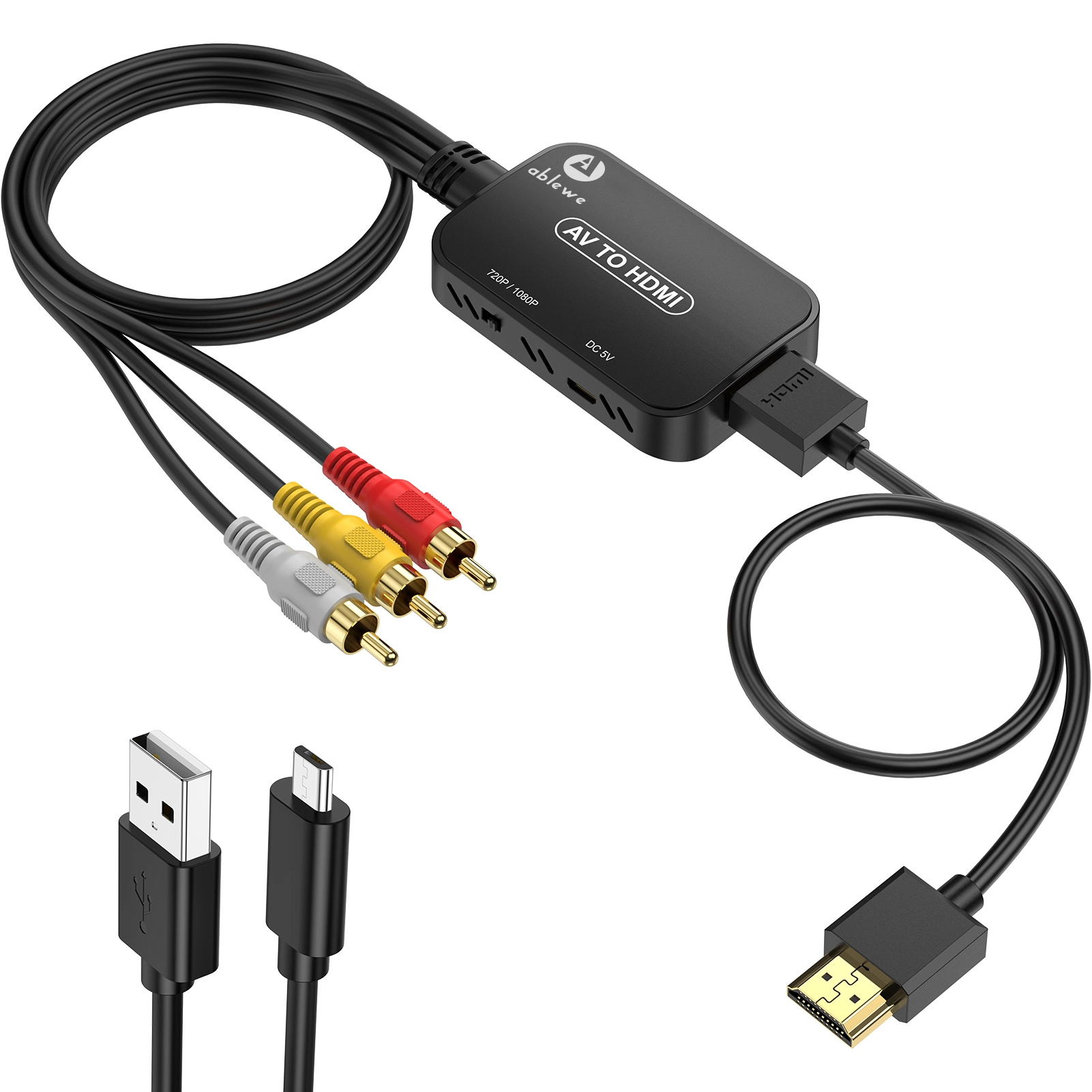 HDMI to RCA Converter ABLEWE HDMI to RCA Adapter HDMI to AV 3RCA CVBs Composite Video Audio Converter Adapter for TV Stick Roku Apple TV PC Laptop Xbox HDTV DVD with HDMI Cable USB Cable