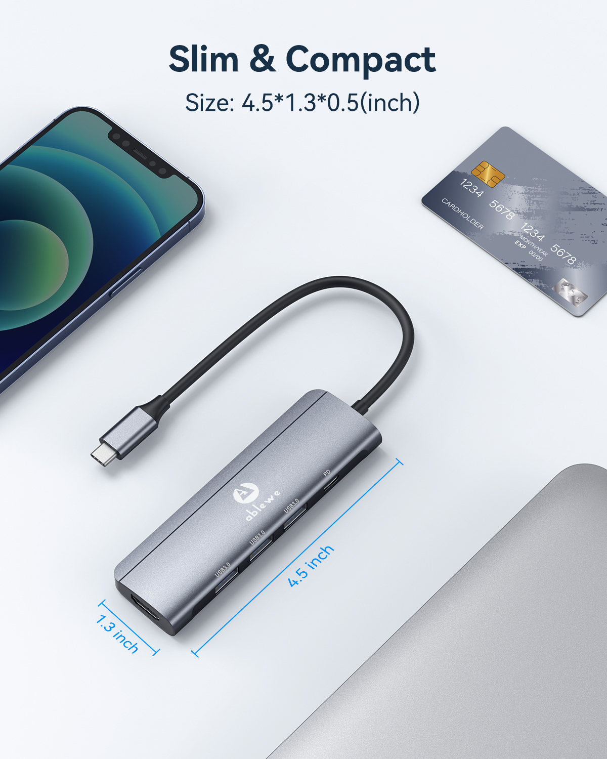USB C Hub, ABLEWE USB C to HDMI Multiport Adapter, Thunderbolt 3 to HDMI Hub  with 4K HDMI, 3*USB 3.0 and 100W PD Charging Adapter for MacBook Pro/Air  2020, iPad Pro/Chromebook/Pixelbook/XPS/Surface