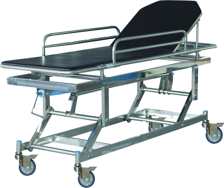 B5 Stainless steel stretcher with 2 big 2 small wheels