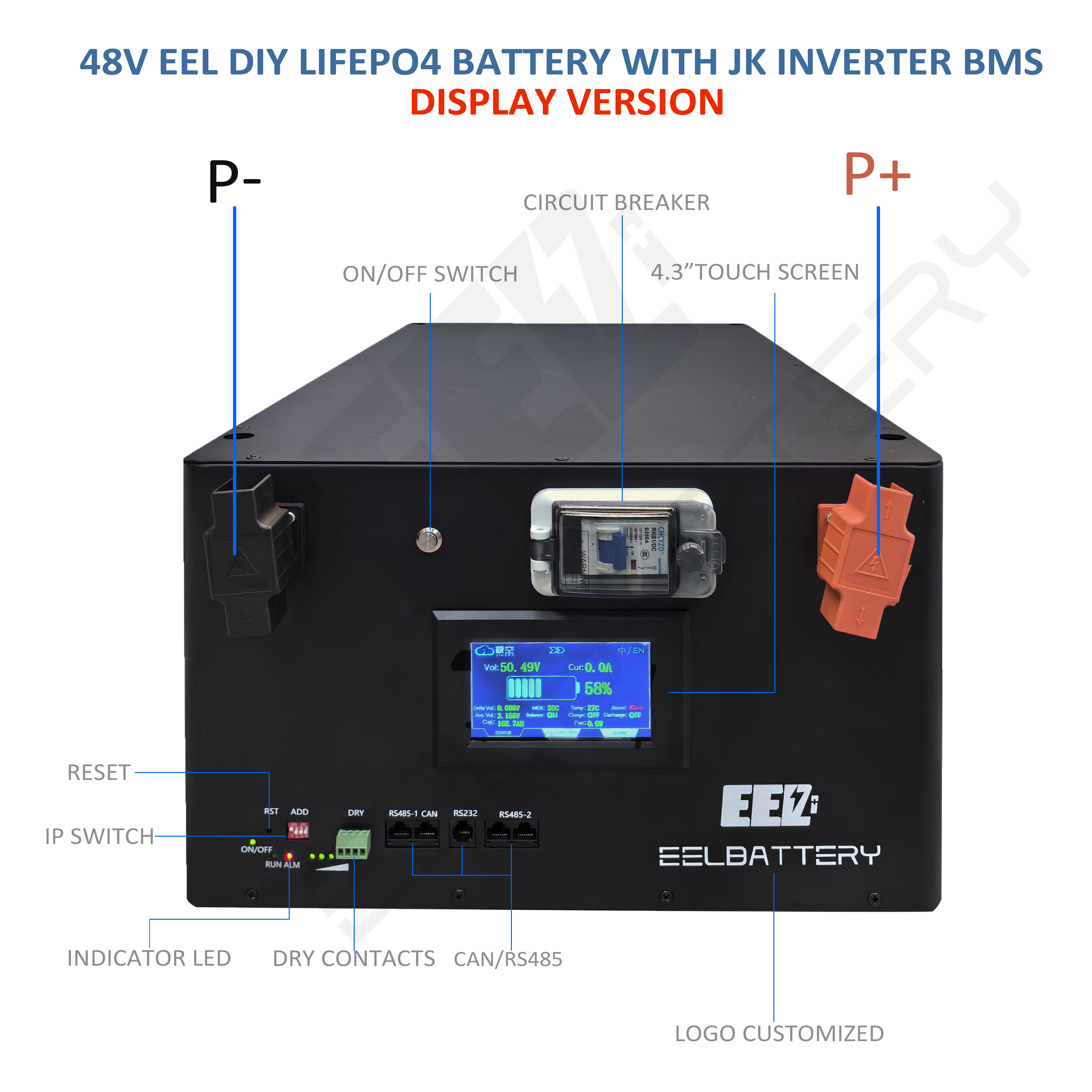 EEL 48V 16S V4-JK Server Rack LiFePO4 DIY Box with JK Inverter BMS ...