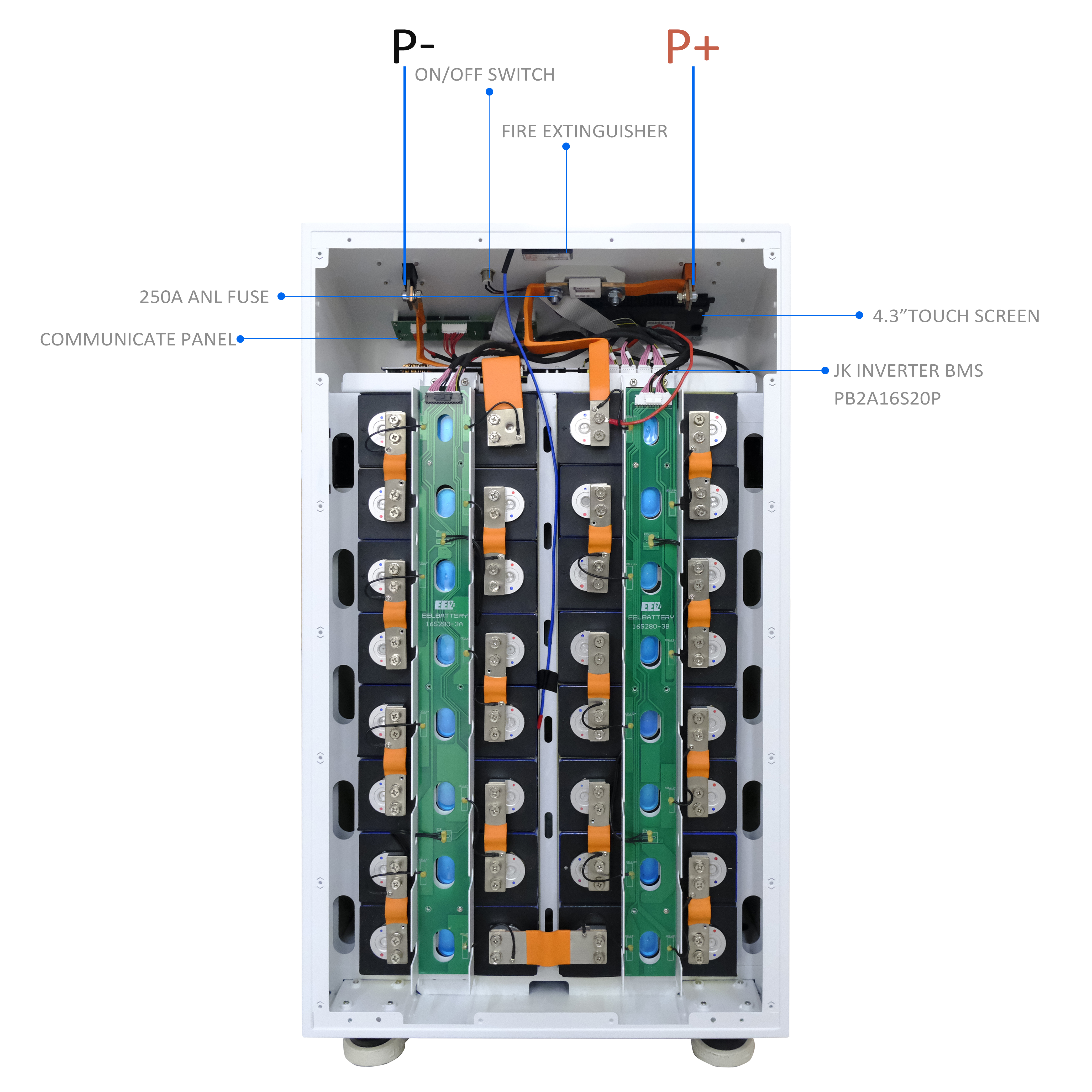 EEL 48V 16S Vertical DIY LiFePO4 Battery Box Built-in JK 200A BMS ...