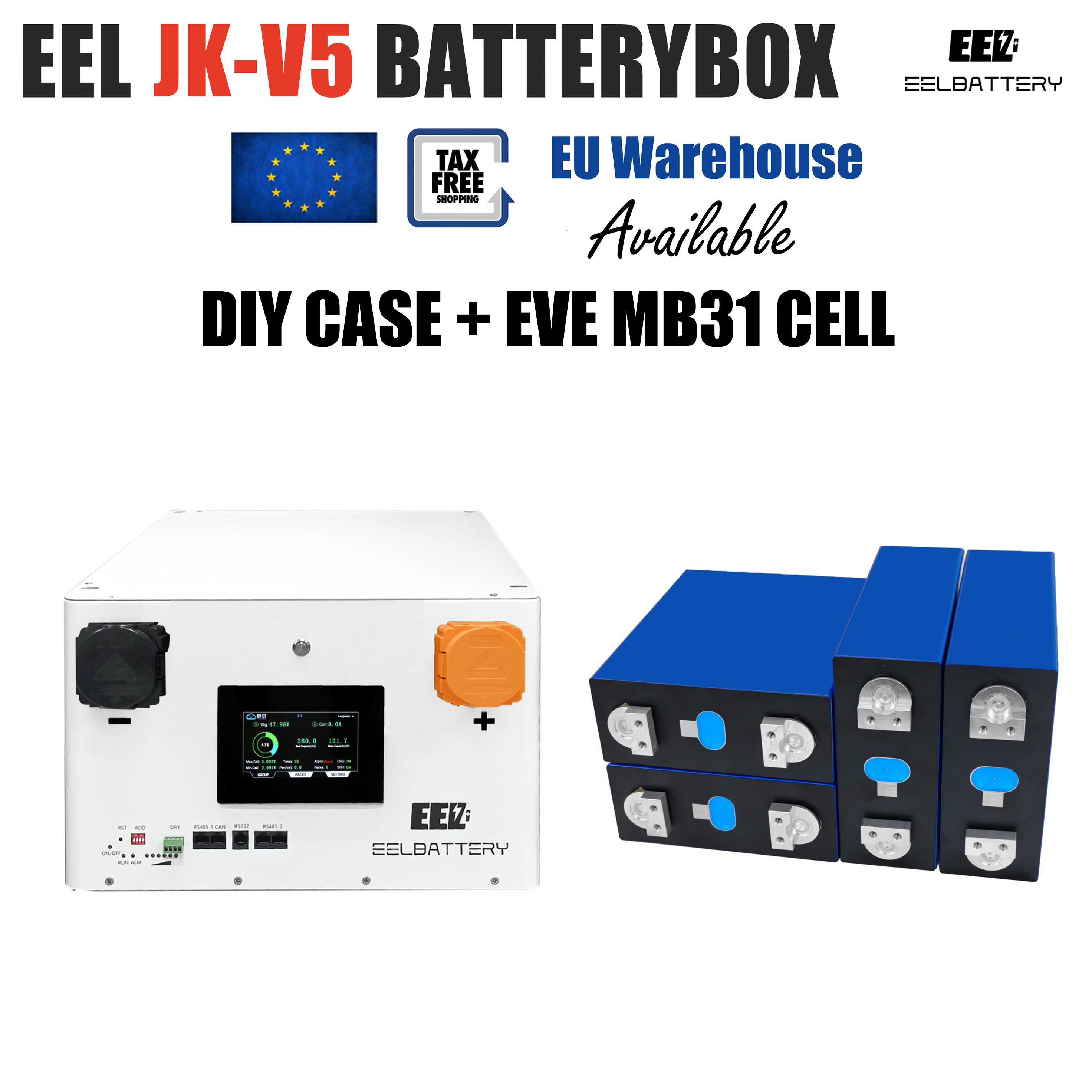 EEL 48V 16S LiFePO4 Box V5-JK DIY BOX Built-in JK V19 BMS stackable EU ...