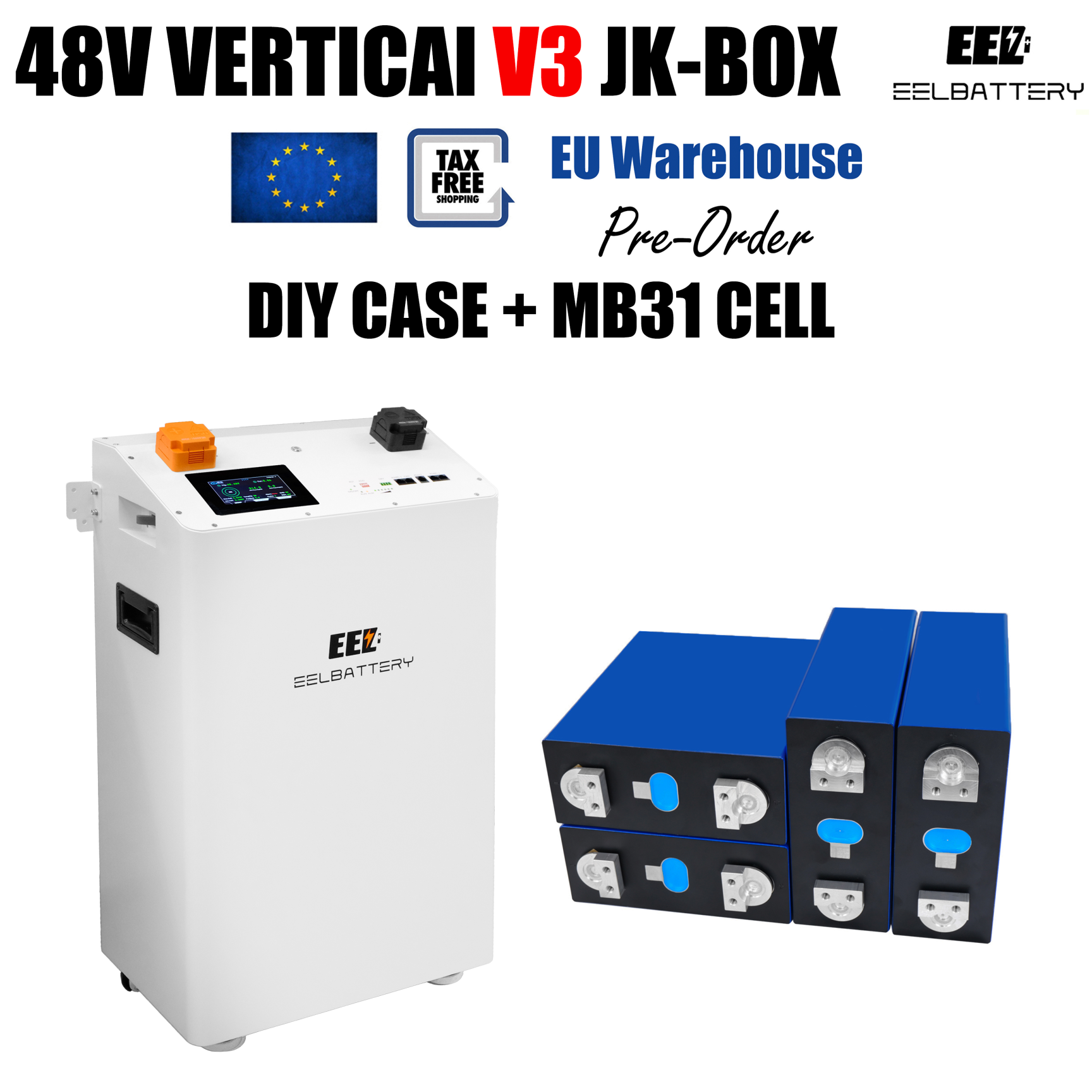 48V 16S Vertical Battery box DIY kit Build-in Bluetooth BMS with wheels