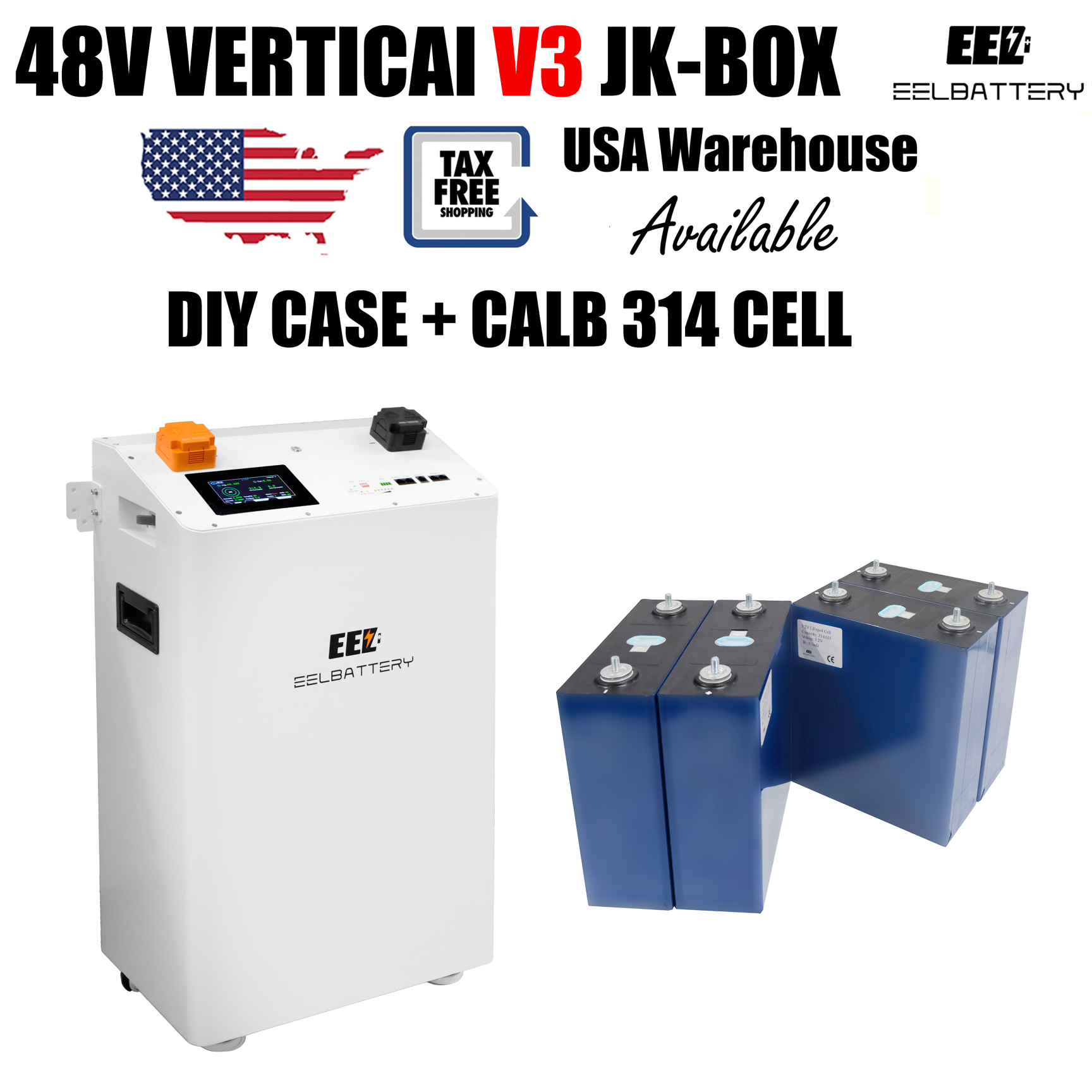 EEL 48V Vertical V3 DIY Battery Box Built-in JK V19 BMS 2A Active ...