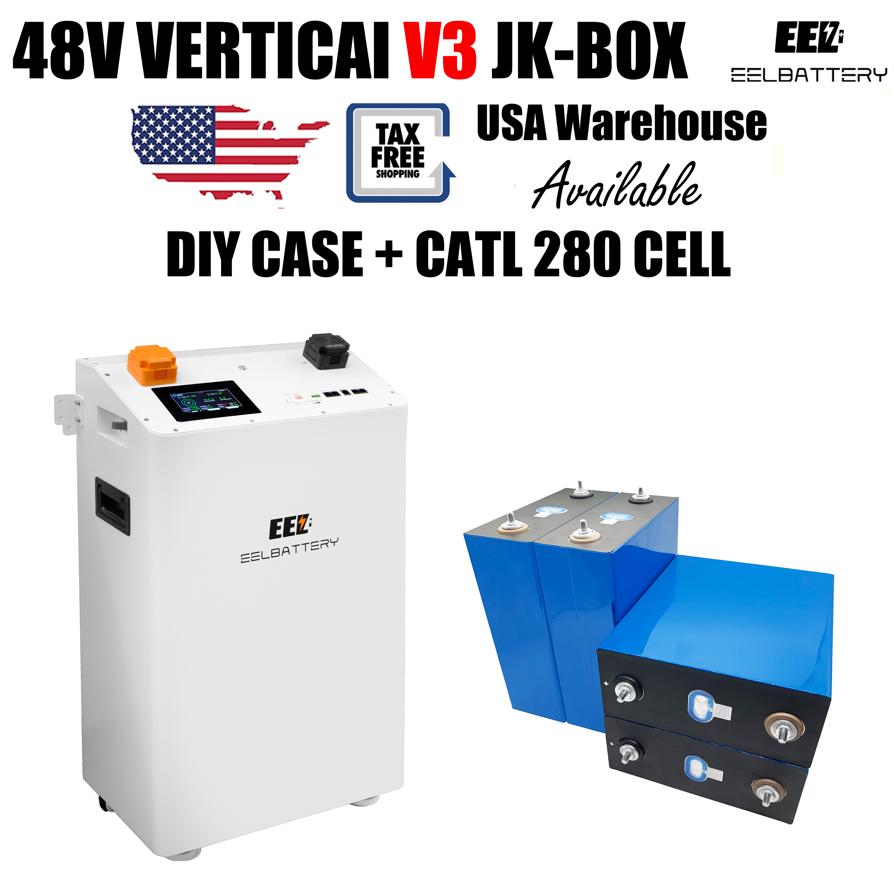 EEL 48V Vertical V3 DIY Battery Box Built-in JK V19 BMS 2A Active ...