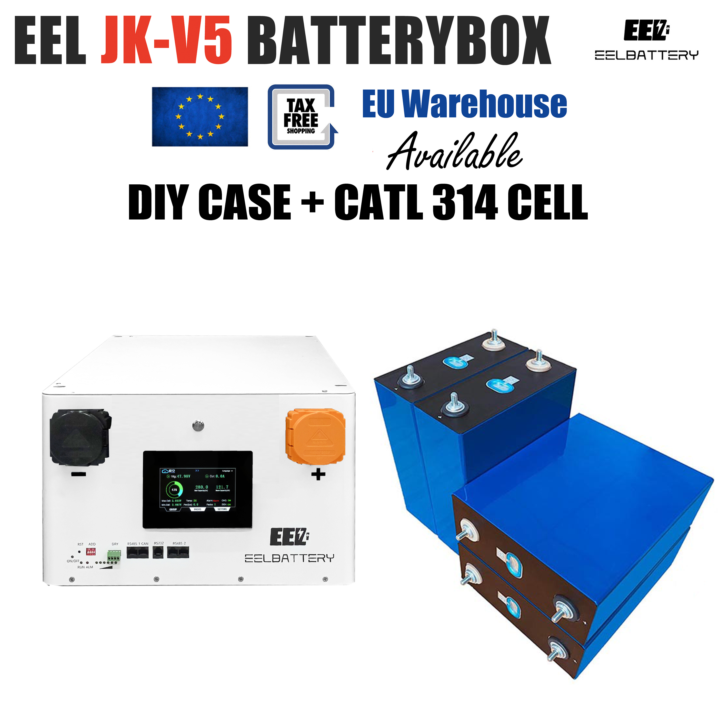 EEL 48V 16S LiFePO4 Box V5-JK DIY BOX Built-in JK V19 BMS stackable EU ...