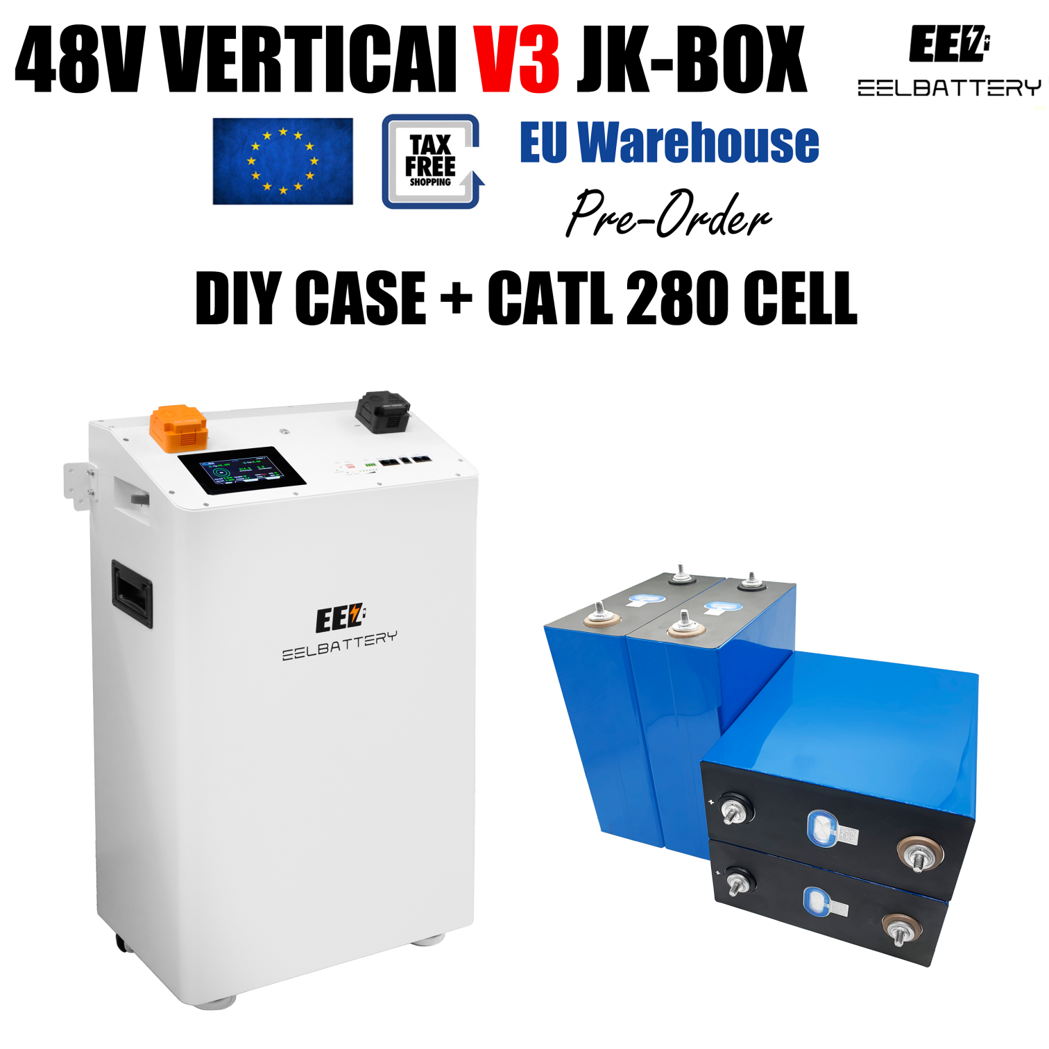 EEL 48V Vertical DIY Battery V3 Box Built-in JK BMS Inverter 2A Balance ...