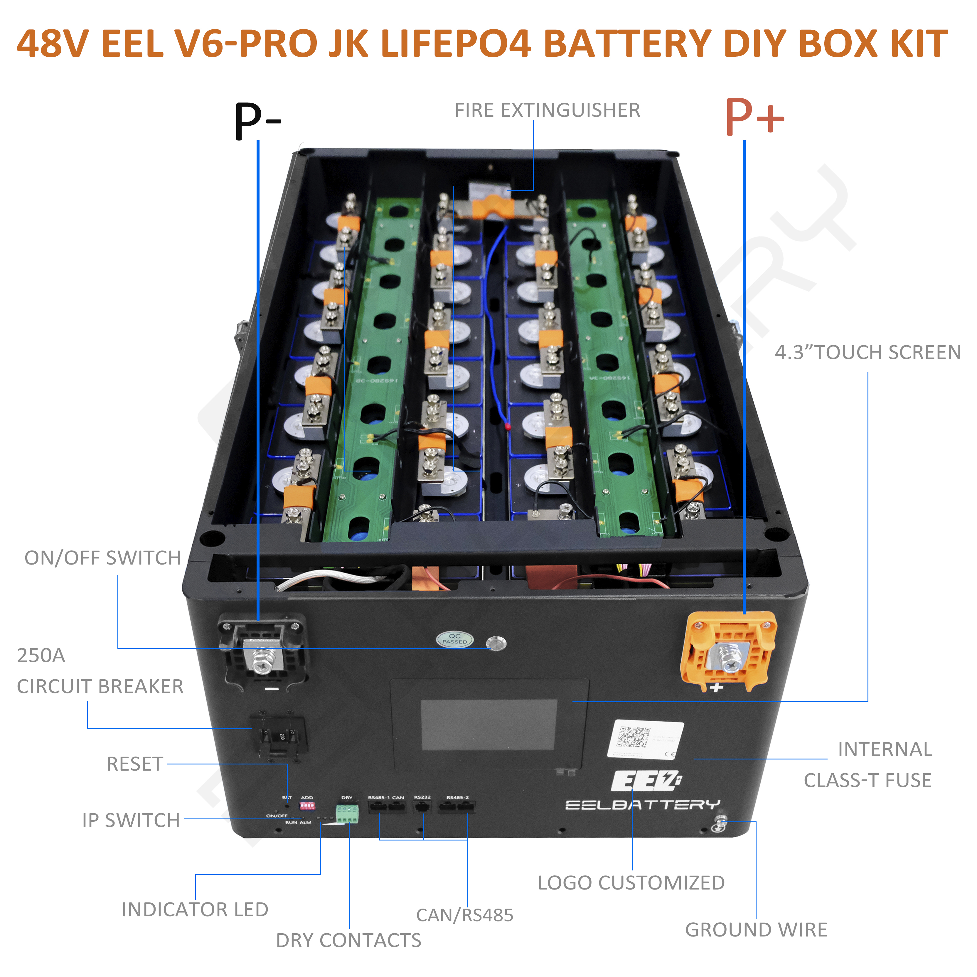EEL 48V 16S V6-Pro JK LiFePO4 DIY BOX Built-in Smart JK BMS stackable ...