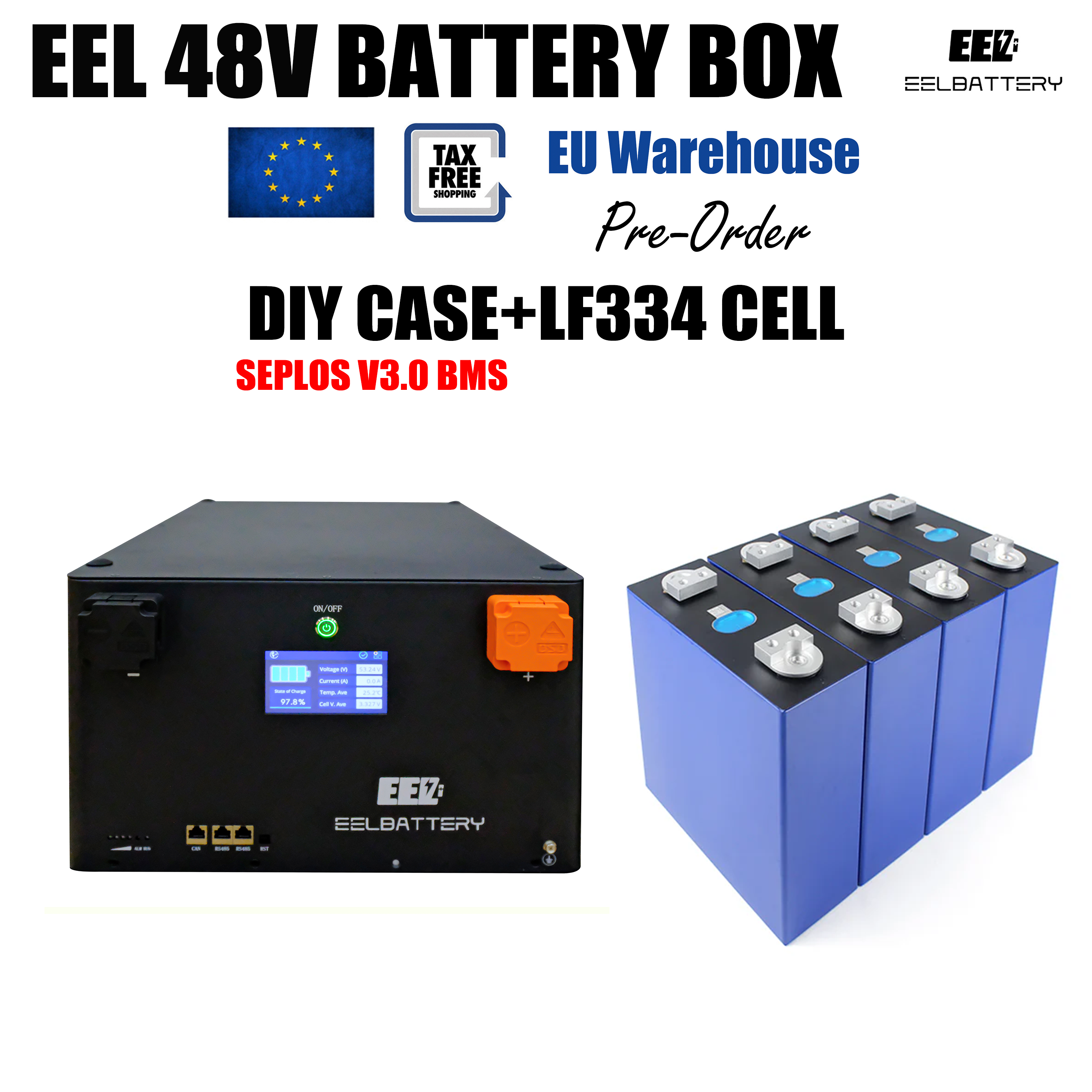 EU STOCK-EEL 48V 16S LiFePO4 Battery DIY Box Kit with 200A Seplos V3.0 ...