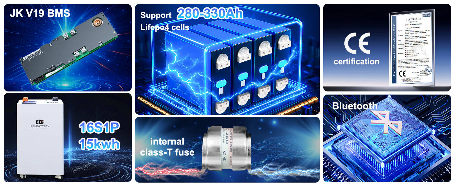 EEL 48V 16S Vertical DIY LiFePO4 Battery Box Built-in JK 200A BMS ...
