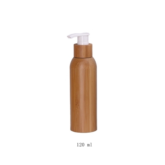 Bamboo wooden cosmetic bottles with lotion pump bottle for shampoo